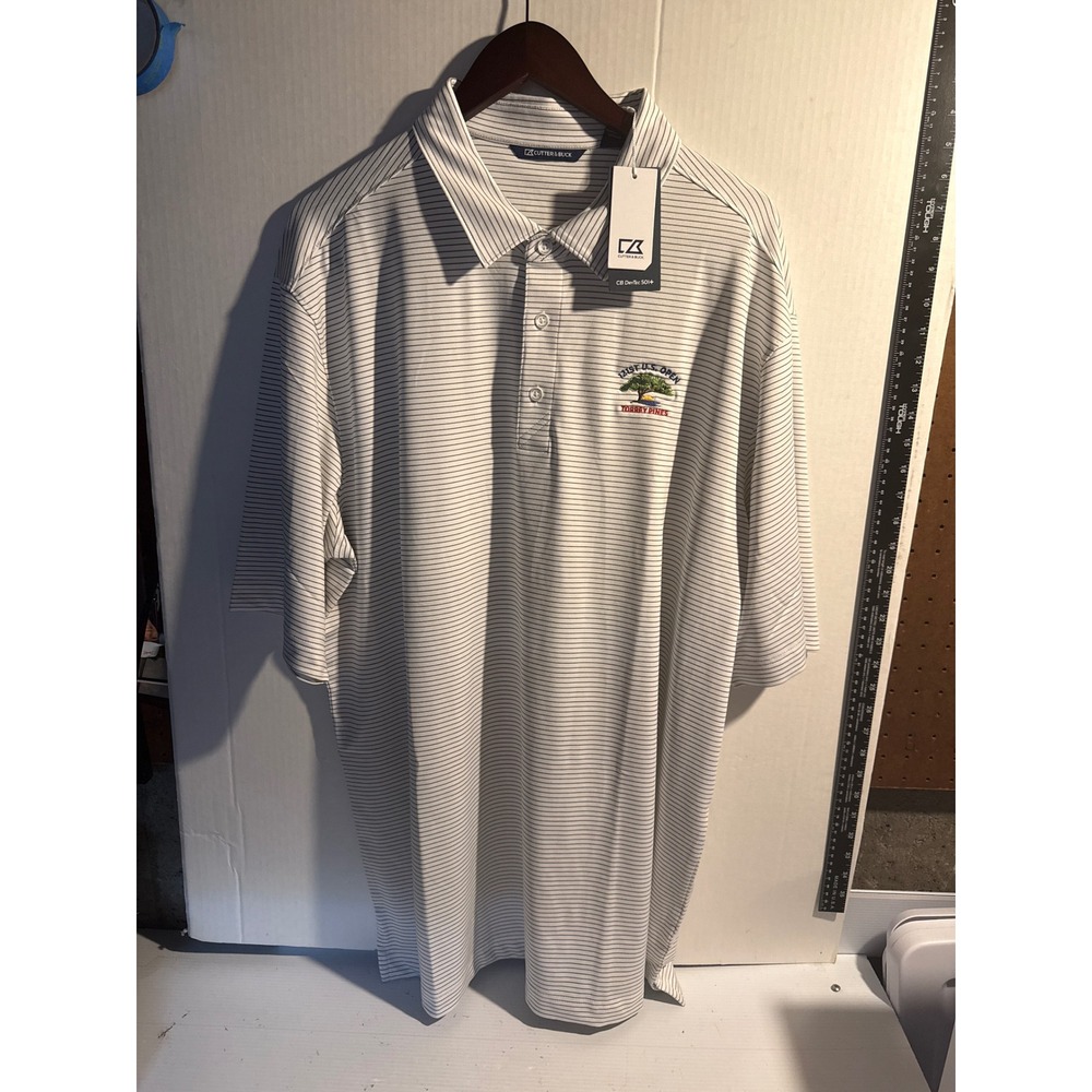 Cutter & Buck Mens XLT 121st US Open Torrey Pines DryTec Stripe Golf Polo White